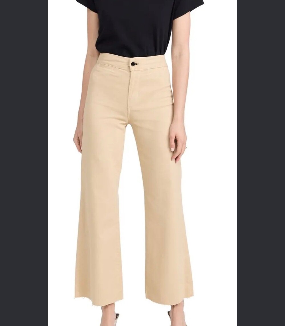 ASKK NY Beige Cropped Flare twill Pants  Brighton Size 26 Cotton Raw Hem